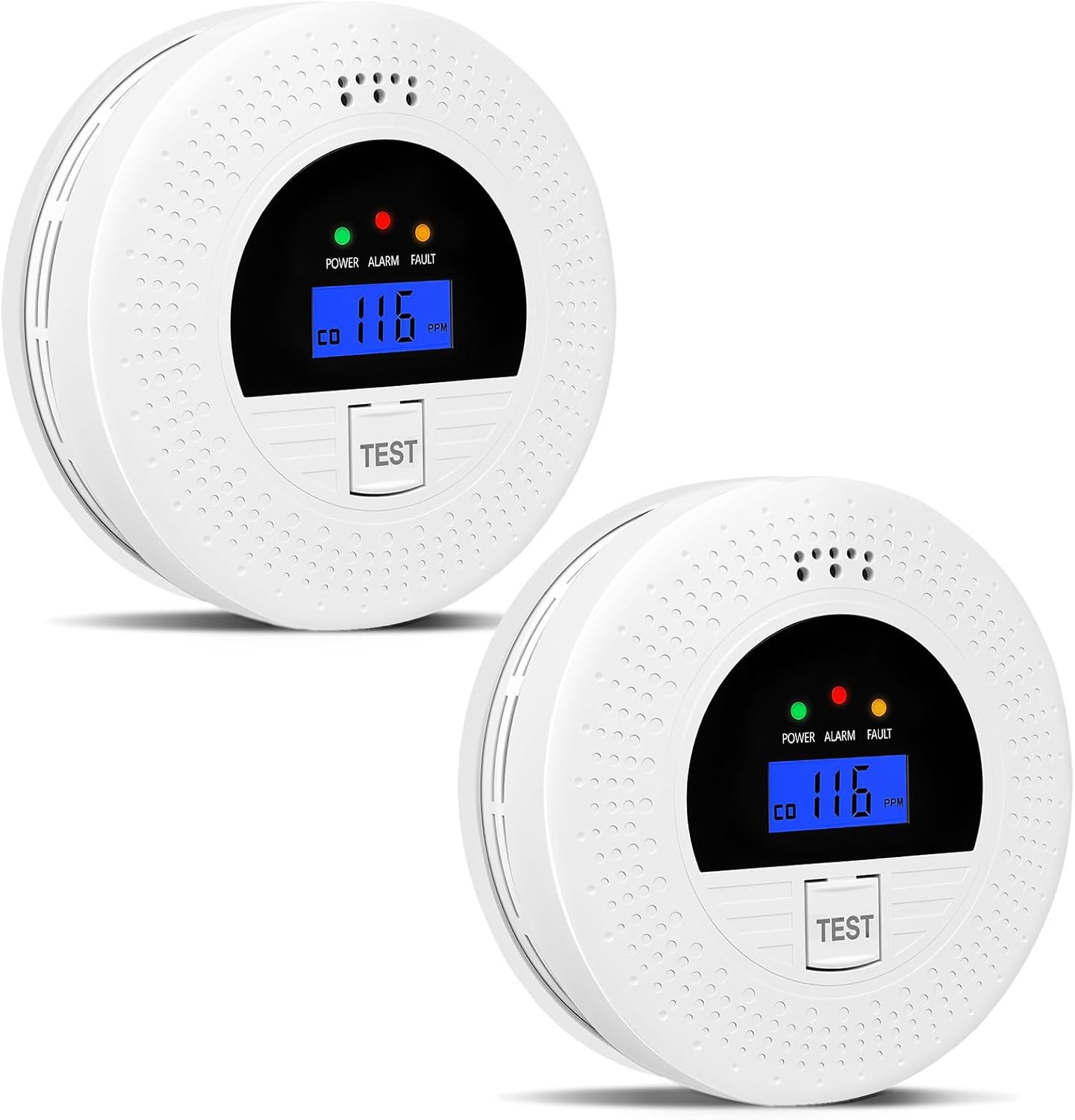 2-Pack, Smoke Alarm and Carbon Monoxide Detector, Carbon Monoxide and Smoke Detectors with LCD Display, Battery Powered, Easy to Install