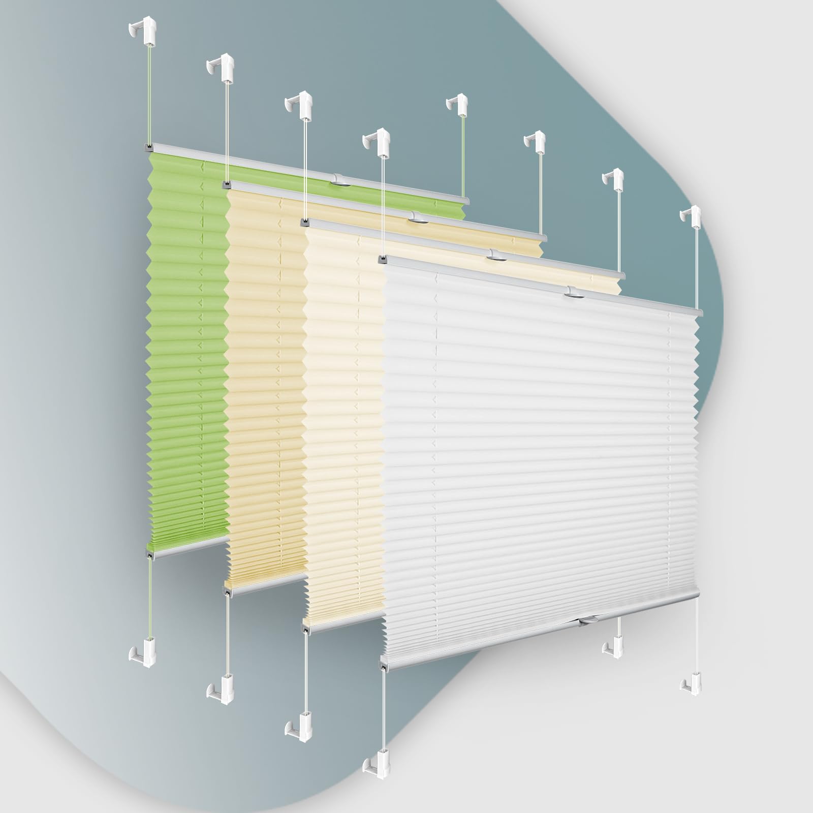 Buseu Plisseerollo 70x180cm(BXH) Weiß Faltrollo Lichtdurchlässig Plisseehalter ohne Bohren für Fenster & Tür