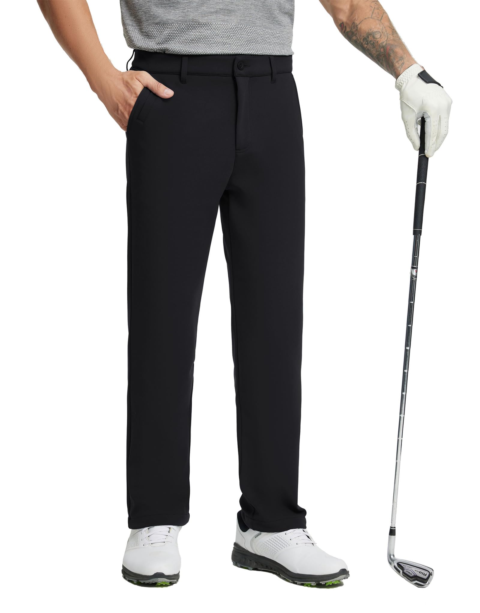 MICHEL ROUEN Mens Golf Pants Fleece Lined Water-Resistant Dress Pants Business Casual Outdoor Winter Pants for Men