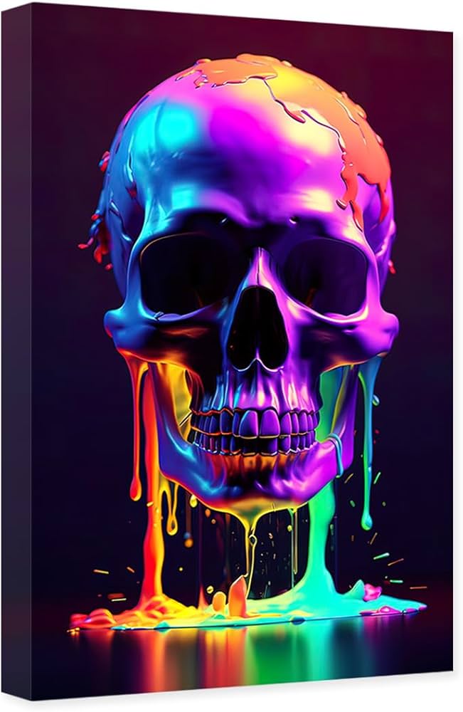 Amazon.com: CCWACPP Skull Canvas Wall Art - Colorful Skeleton