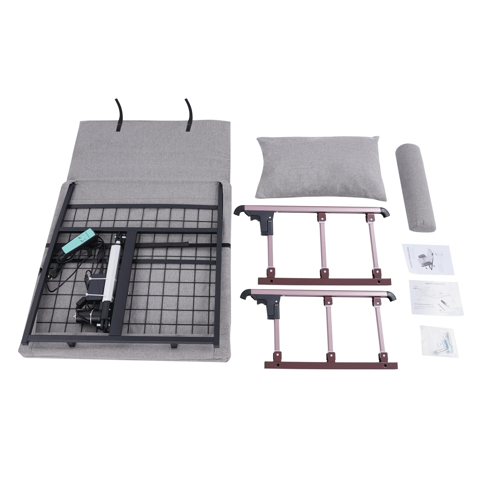 Dossier relevable électrique avec télécommande et balustrade pliable, 2 à 80 °, charge maximale : 159 kg, dossier de lit élévateur avec oreiller, gris