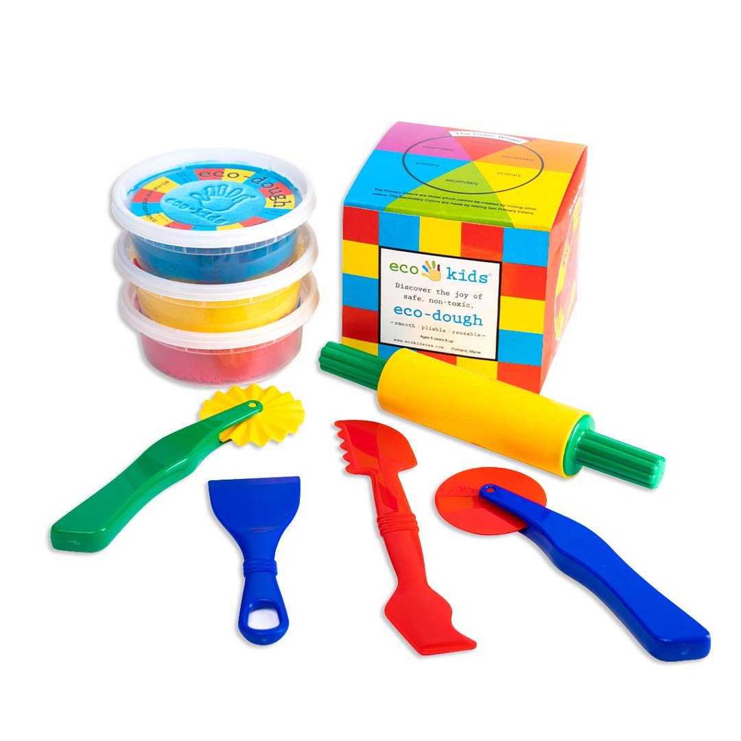 Natural Playing Dough in 6 Bright Colors with Sturdy 5 Piece Clay Tool Set
