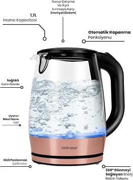 GoldMaster Honey Su Is t c , 1.7 L, Pembe, Cam, Kettle, 220-240V, Rose Gold, 2200W
