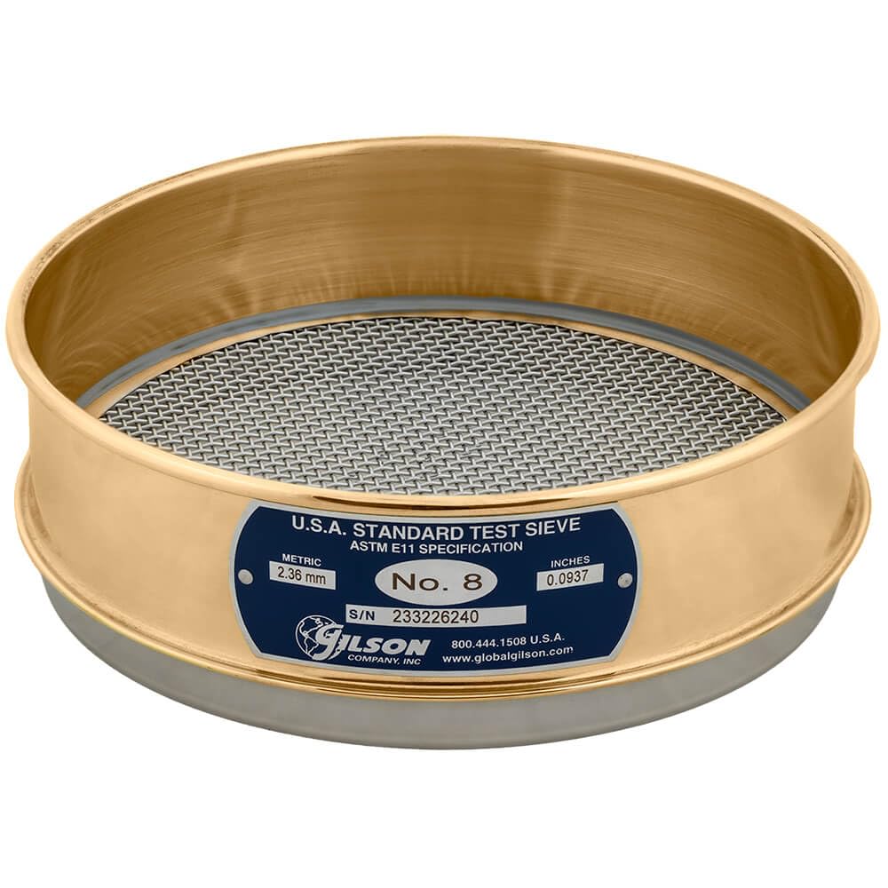 8" Sieve, Brass/Stainless, Full Height, No. 8