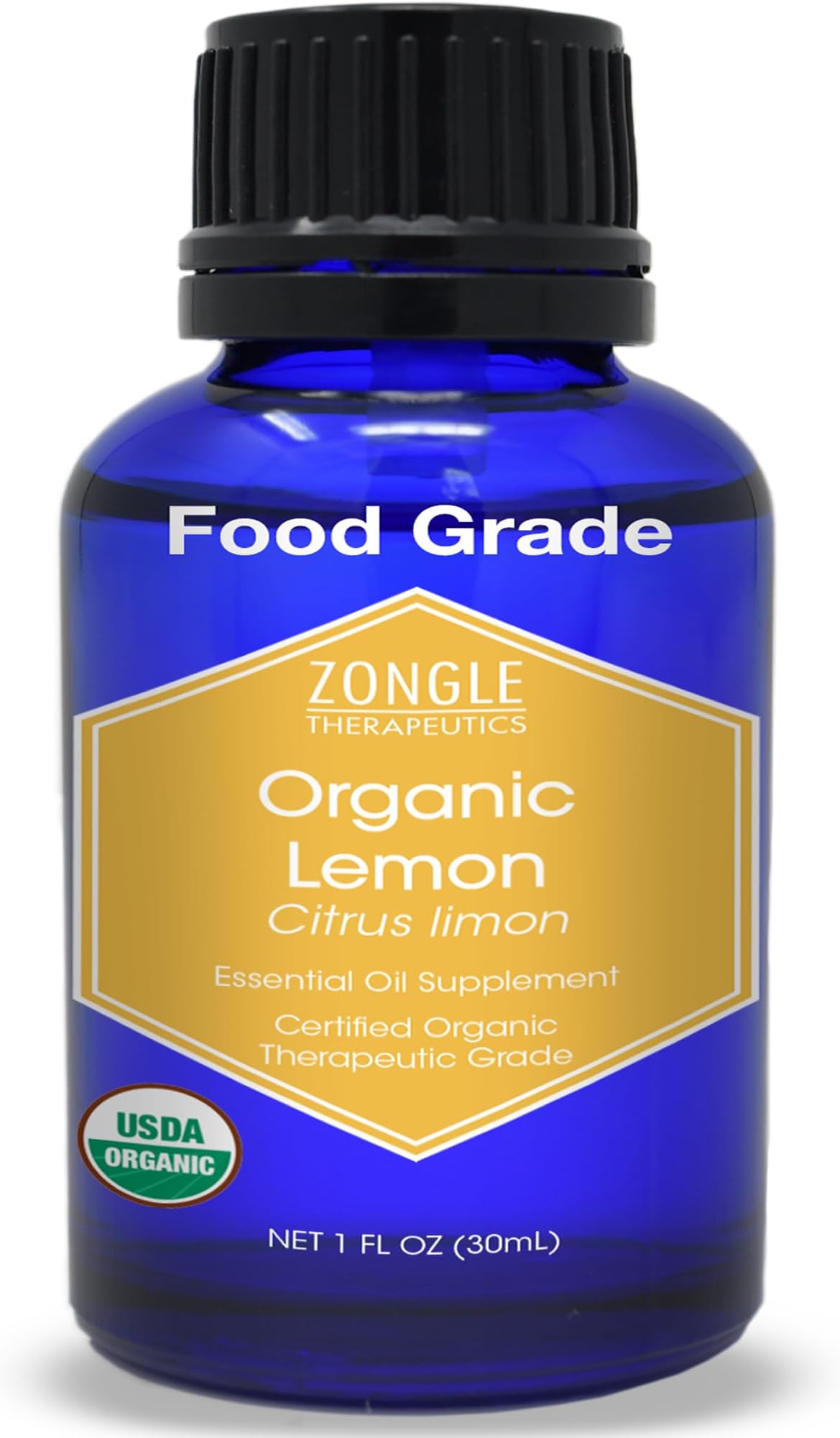 Zongle USDA Certified Organic Lemon Essential Oil, Italian, Safe To Ingest, Citrus Limon, 30ml