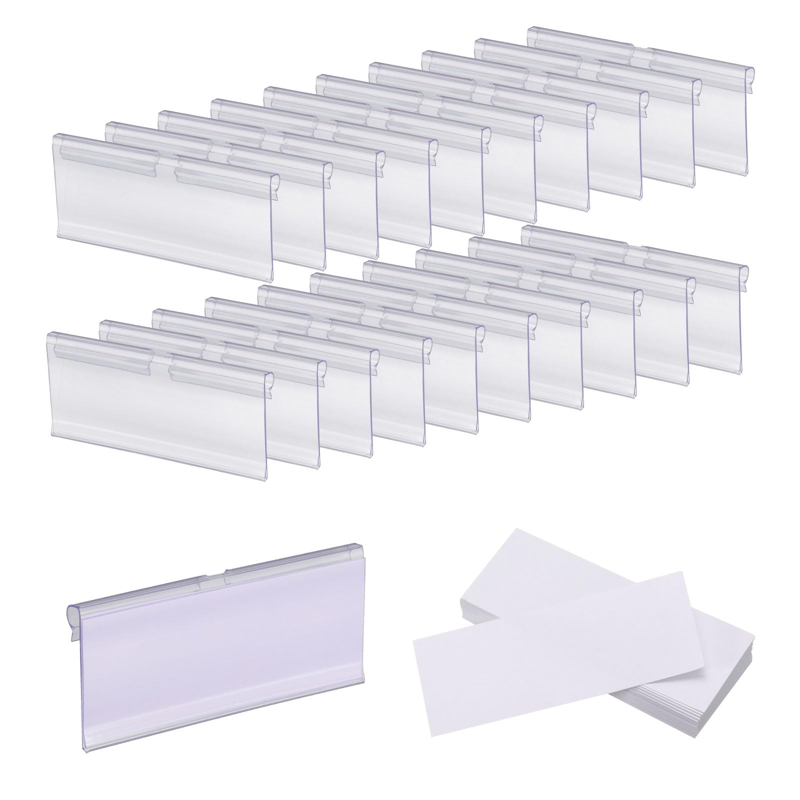 sourcing map 60pcs Basket Labels Clip 3.5 x 1.7 Inch Plastic Removable Storage Bin Labels Tags with Label Papers for Baskets, Storage Closet, Cube Box, Cloth Bins, Food Pantry, Clear