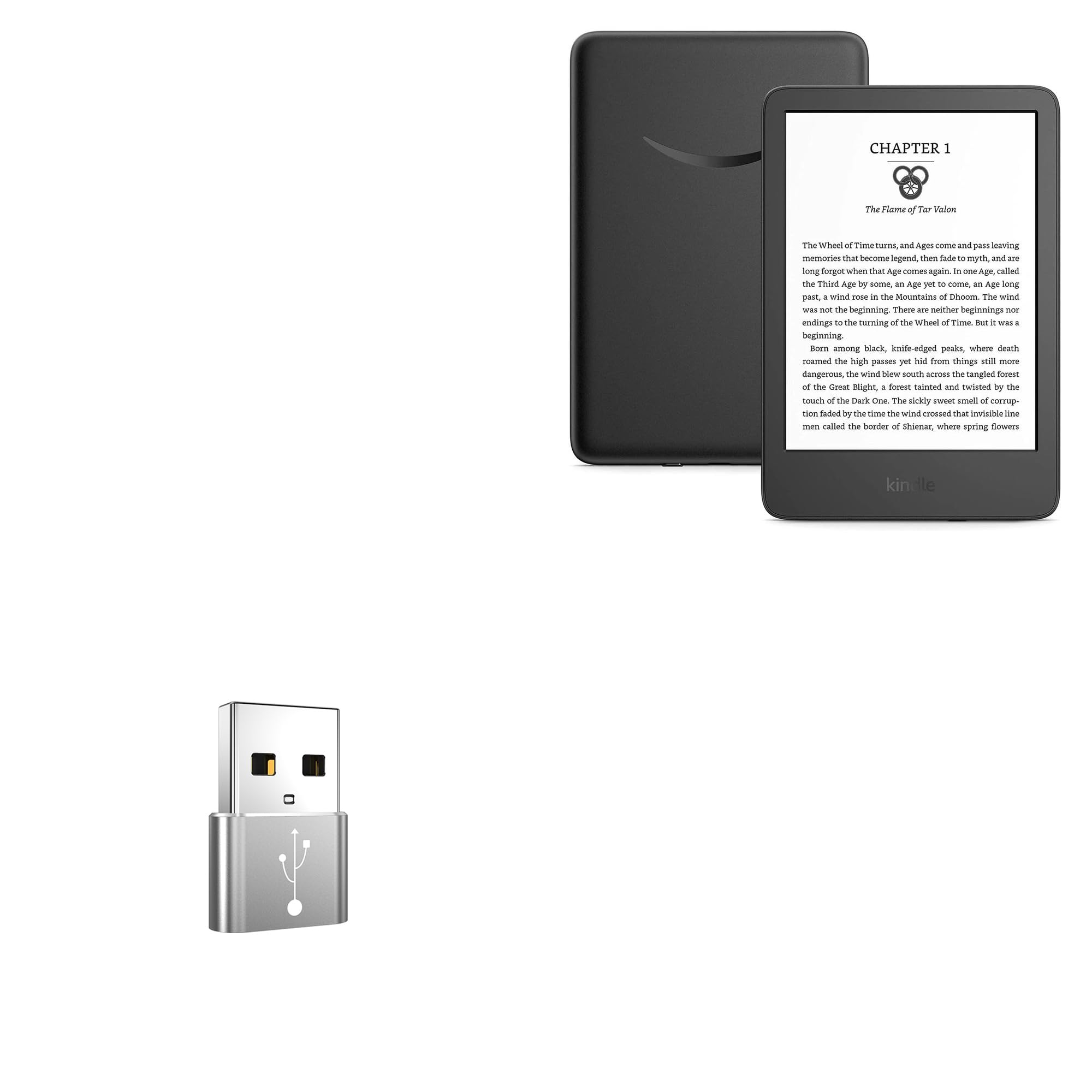 BoxWave Adapter Compatible with Amazon Kindle (11th Gen 2022) - USB-A to C PortChanger (5-Pack), Type-C OTG Convert Charging Data Adapter - Metallic Silver