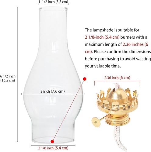 Miniatura 4 de Lámpara de aceite de 2 18 pulgadas × 6.5 pulgadas, reemplazo de globo transparente para lámparas de estilo vintage y antiguo