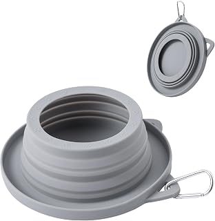 Collapsible Dog Bowls for Travel Outdoors, Ant Away Cat Food Bowl and No Splash Pet Water Dish with Anti Ant Moat and Spill Proof Lip for Pet Camping Hiking Car Trips (Light Grey)