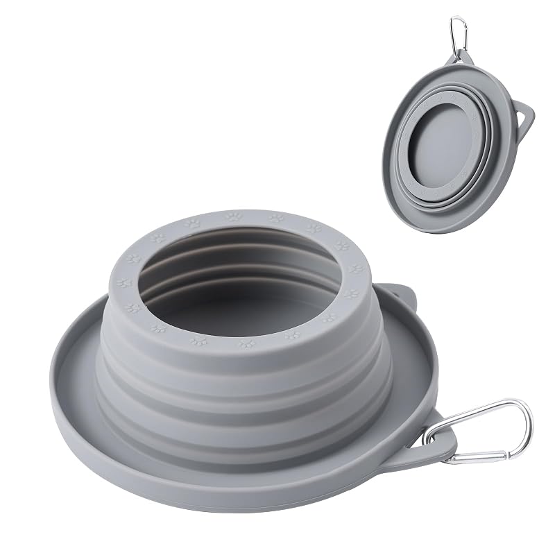 Tigela de viagem para cães em silicone, dobrável e antirrespingos SLSON Cinza-claro, 900 mL