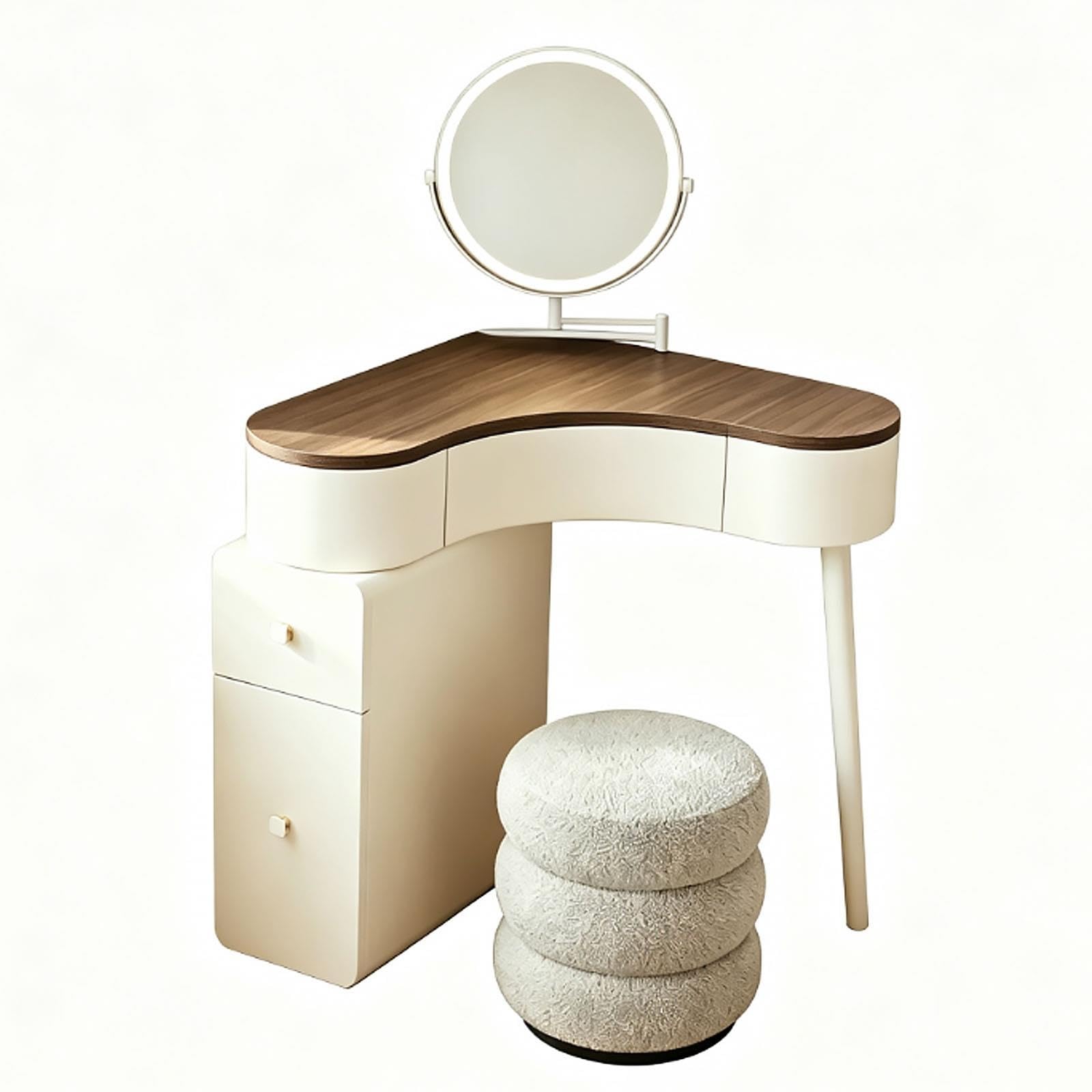 Petite Coiffeuse et Table de Maquillage d'angle avec Miroir, Tabouret
