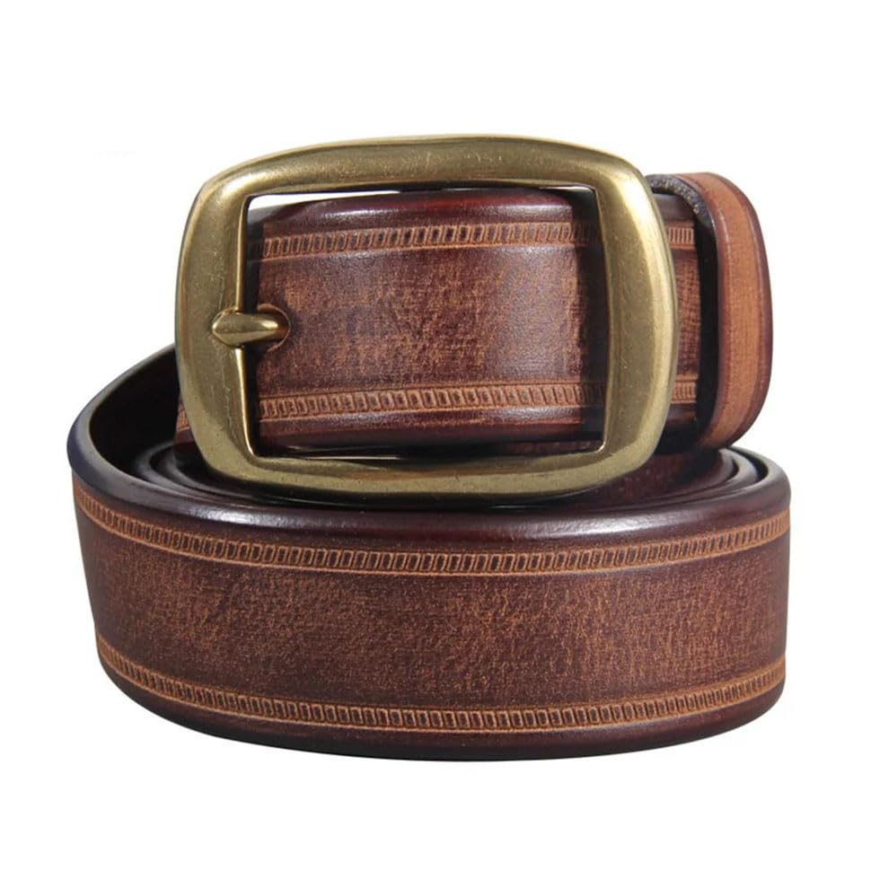 Men Solid Leather Belts Retro Brass Pin Buckle Belt Daily 3.3cm Leather Belt2
