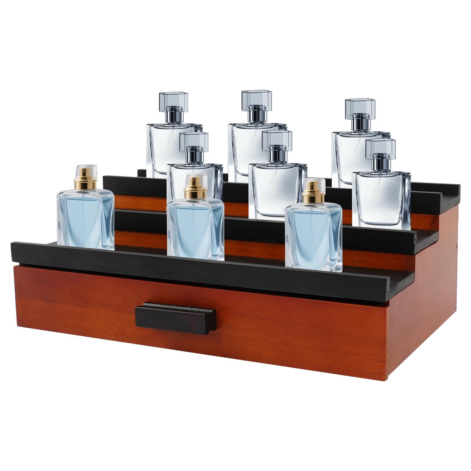 3-poziomowy organizer na perfumy, drewniany, do użytku w domu i hotelu, stopniowy organizer na perfumy, nadaje się do przechowywania perfum, w różnych rozmiarach, 32 x 21,84 x 10,41 cm