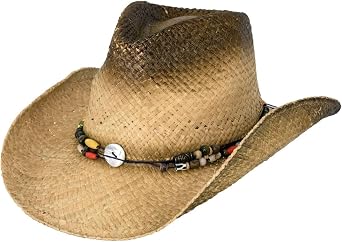 OUTBACK TRADING Unisex Sassafras Outdoor Summer Raffia Straw Cowboy Hat with 3.25" Wire Brim, 4" Crown & Beaded Hatband