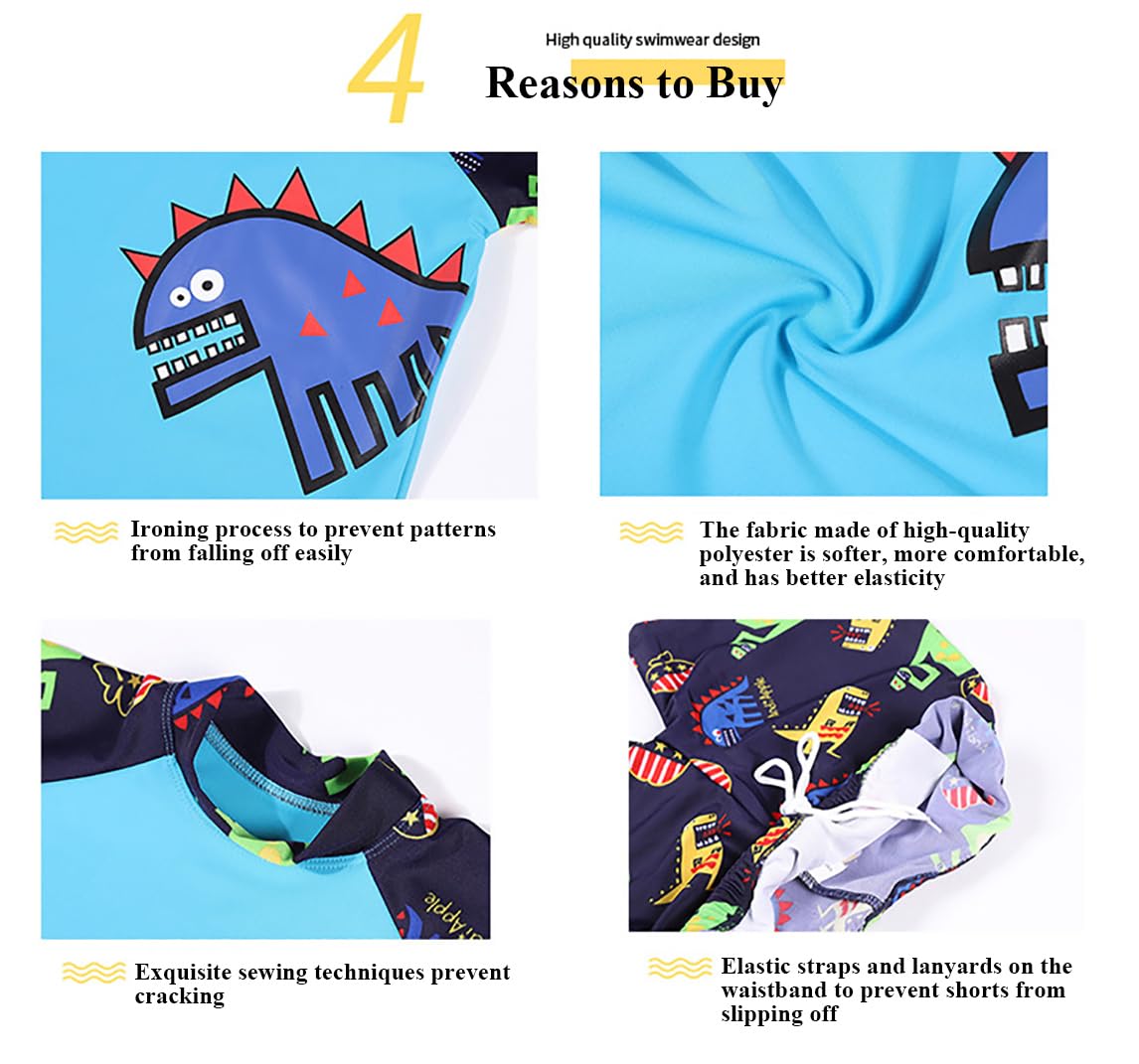 Boys Swimming Costume Two Piece Swimwear with Cap for Kids Dinosaurs Shark Rash Guards Trunks Swim Set