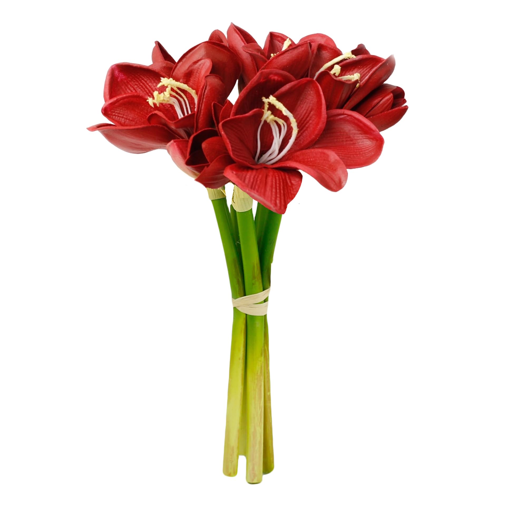 Künstlicher Amaryllis-Blumenstrauß, 30,5 cm, fühlt sich echt an, für Zuhause, Büro, Hotel, Dekoration, Hochzeit, Tafelaufsatz, Blumenstrauß (Weihnachten), Rot