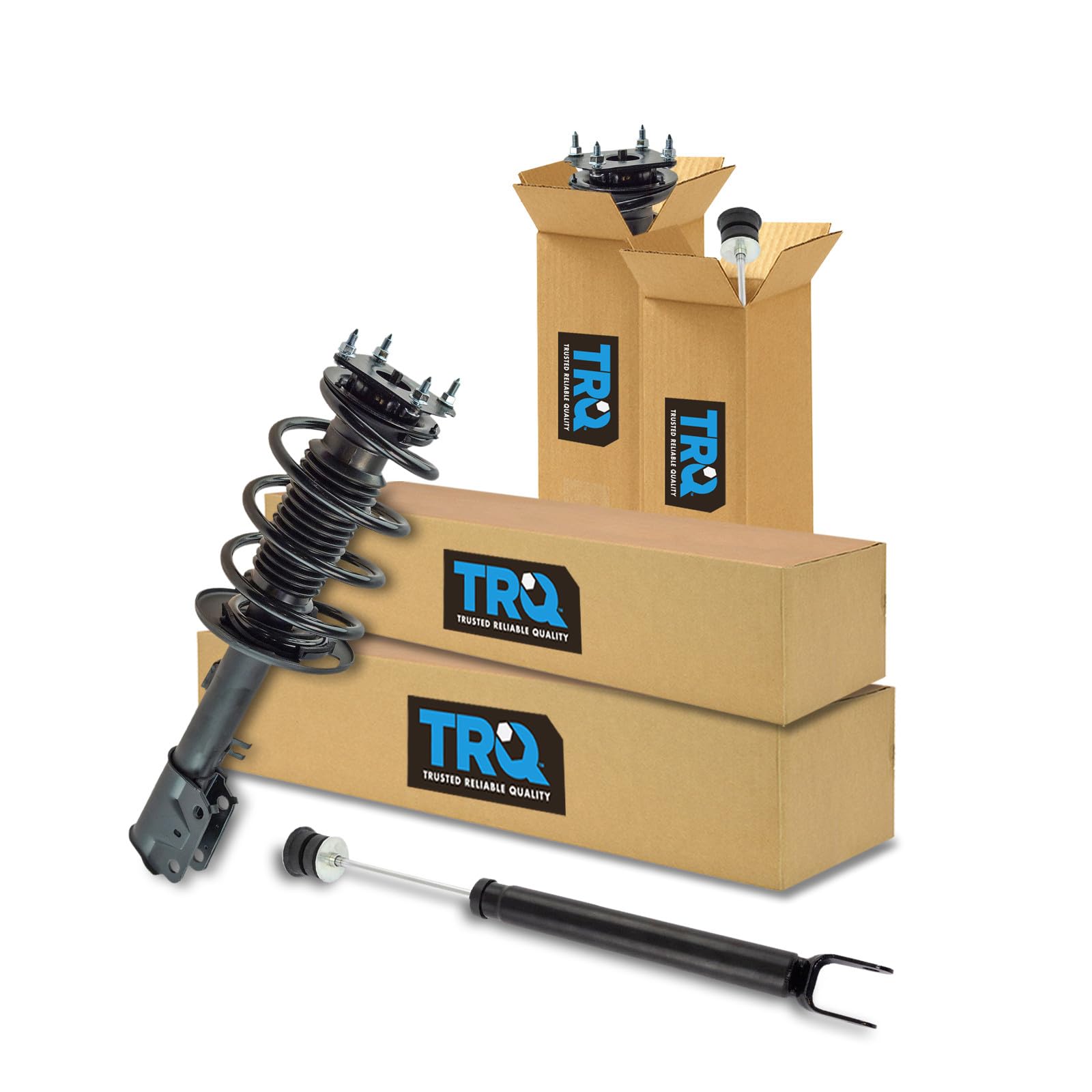 TRQ Front and Rear Complete Strut Assembly &amp; Shock Absorber Kit Complete Strut &amp; Coil Spring Assembly Compatible with 2011-2012 Ford Explorer
