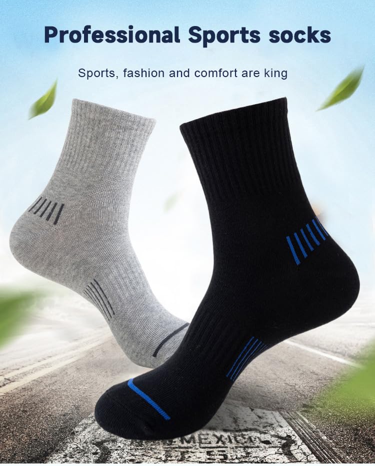 Men's Sport Athletic Running Socks,Moisture-Wicking Odor Control Sports Socks with Cushioned mid-calf Size 6-124
