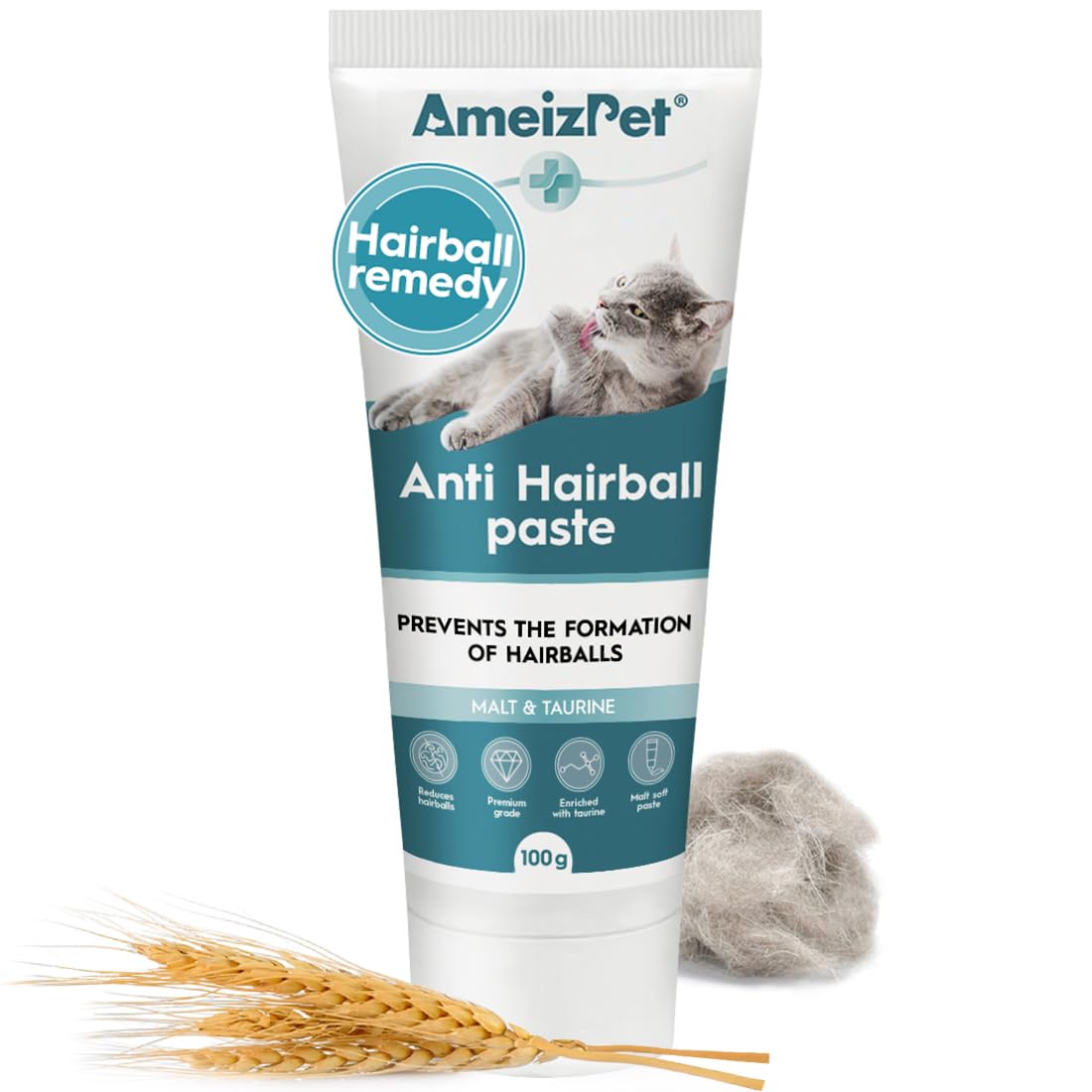AmeizPet Hair Ball Remedy for Cats, Malt Paste Against Hair Balls for Animal Hair, Treatment for Cats with Long and Short Hair, 100g (3.52Oz)