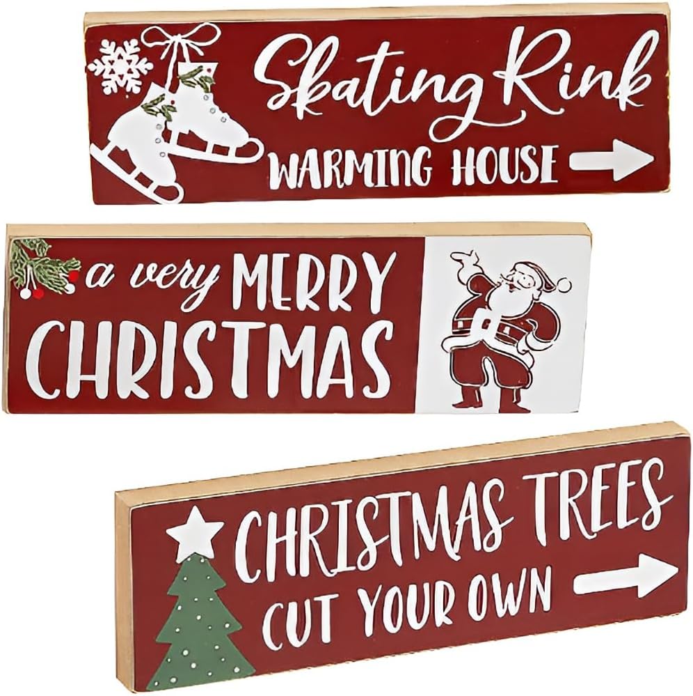 Fun Express Christmas Tabletop Signs – Charming Holiday Decor for Home Office Parties & Gatherings – Ideal for Festive Displays Christmas Celebrations & Seasonal Decoration – 3 Pieces