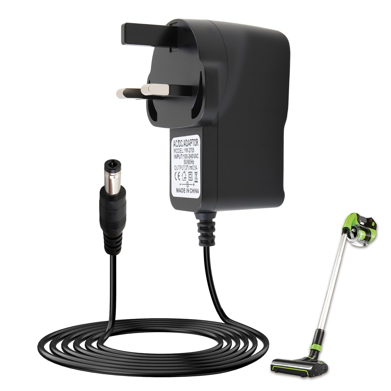27V 500mA Charger Adapter for Gtech Cordless Vacuum Cleaners 6.5*4.4mm Compatible with Gtech AirRAM MK2 K9 AR01 AR02 AR29 AR30 DM001 AFT001 ATF27 ATF29 ATF40 ATF41 K13S270050B Charger Plug 2M/6.6FT