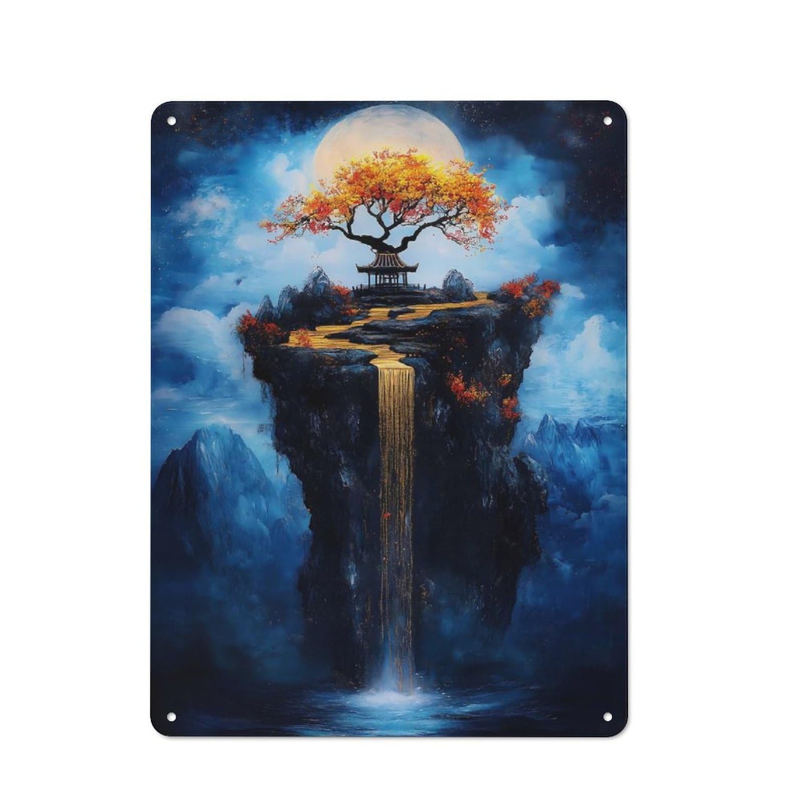 Retro Golden Waterfall Fantasy Decorative Metal Plaque 40x30cm, Garage Wall Decor for Garage, Workshop, Shed Or Utility Room