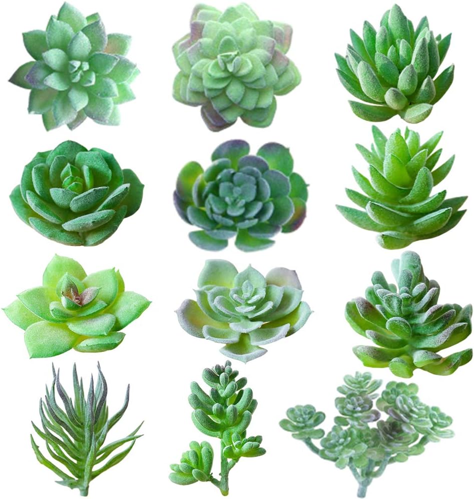 12 Pcs Artificial Succulent Flocking Plants Unpotted, HAPWONEY Mini