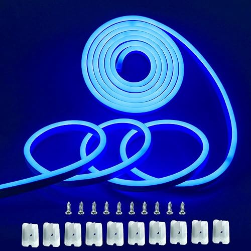 Aclorol Tira de luces LED de neón para exteriores, impermeable, 50 pies, tira de luces LED de neón flexible, color azul, CA 110-130 V, controlador