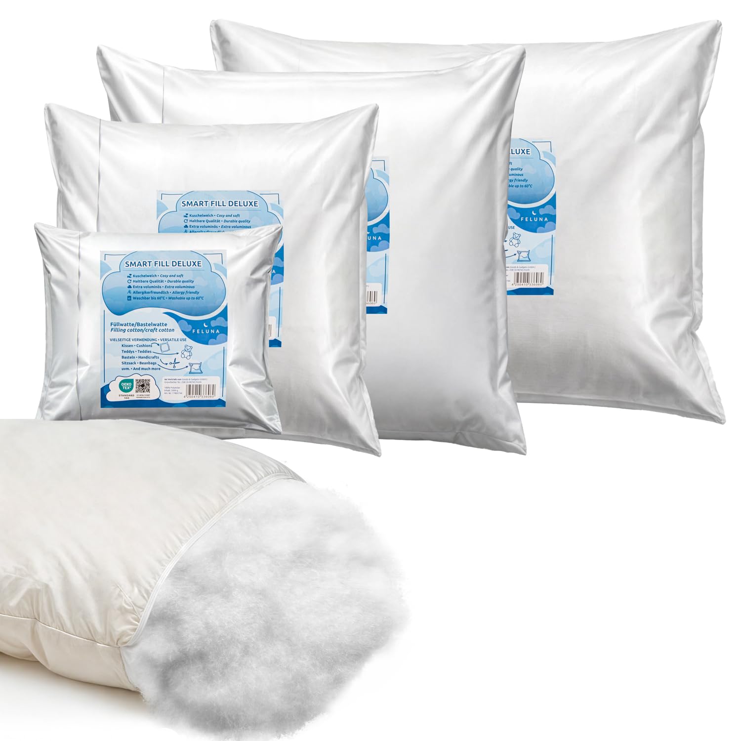 Feluna Füllwatte für Kissen; Flauschiges Polyester Füllmaterial Stopfmaterial; Kissenfüllung Stofftier- & Bastelwatte; Öko-Tex Zertifiziert (0,25 Kg.)