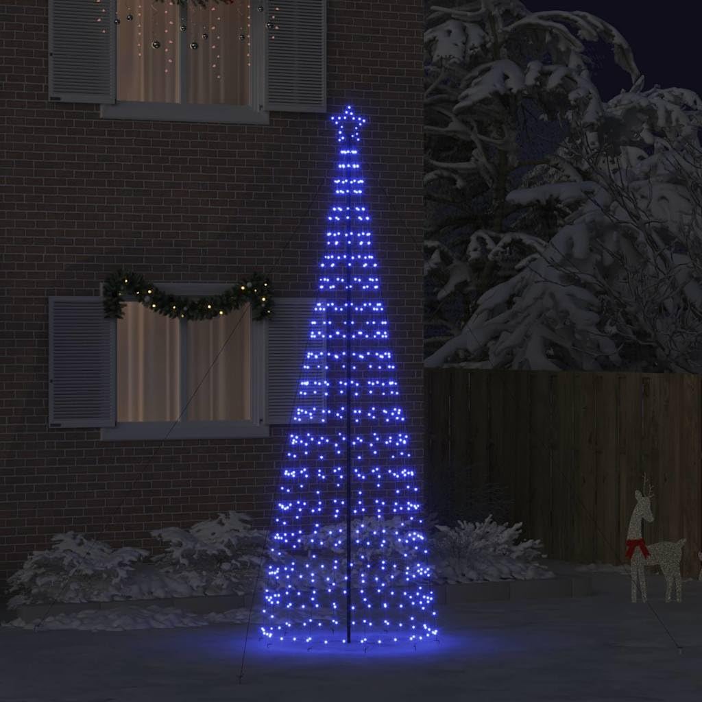 Árbol de Navidad LED con estacas de tierra azul, 400 cm, hierro artificial, plegable, con cadena de luces, para salón interior y exterior protegido, decoración festiva de invierno