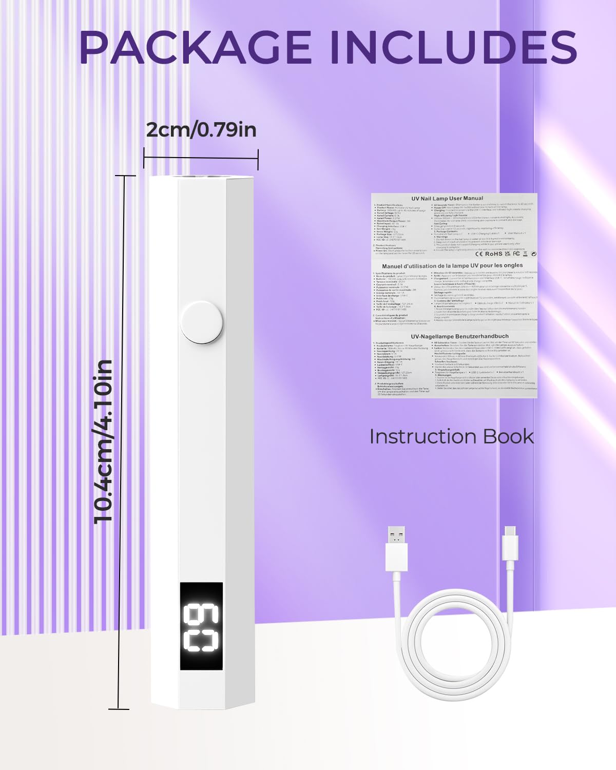 mlogiroa Mini luz UV para uñas, luz de curado de mano, lámpara LED portátil de 3 W con 2 ajustes de temporizador, 20/60 segundos, para el hogar, salón de belleza, esmalte de gel para mujeres (blanco)