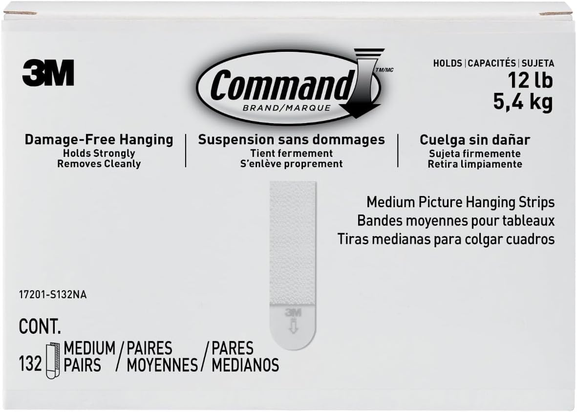 Command 10 lb Medium 132 Pairs Picture Hanging Strips (264 Strips), Damage-Free Hangers for Picture Frames, No Tools Required, Great for Home Room Wall Decor, White Adhesive