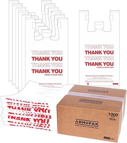 Armopak Thank You - Paquete de 1000 bolsas para camisetas (12 x 6,5 x 22 unidades), color blanco