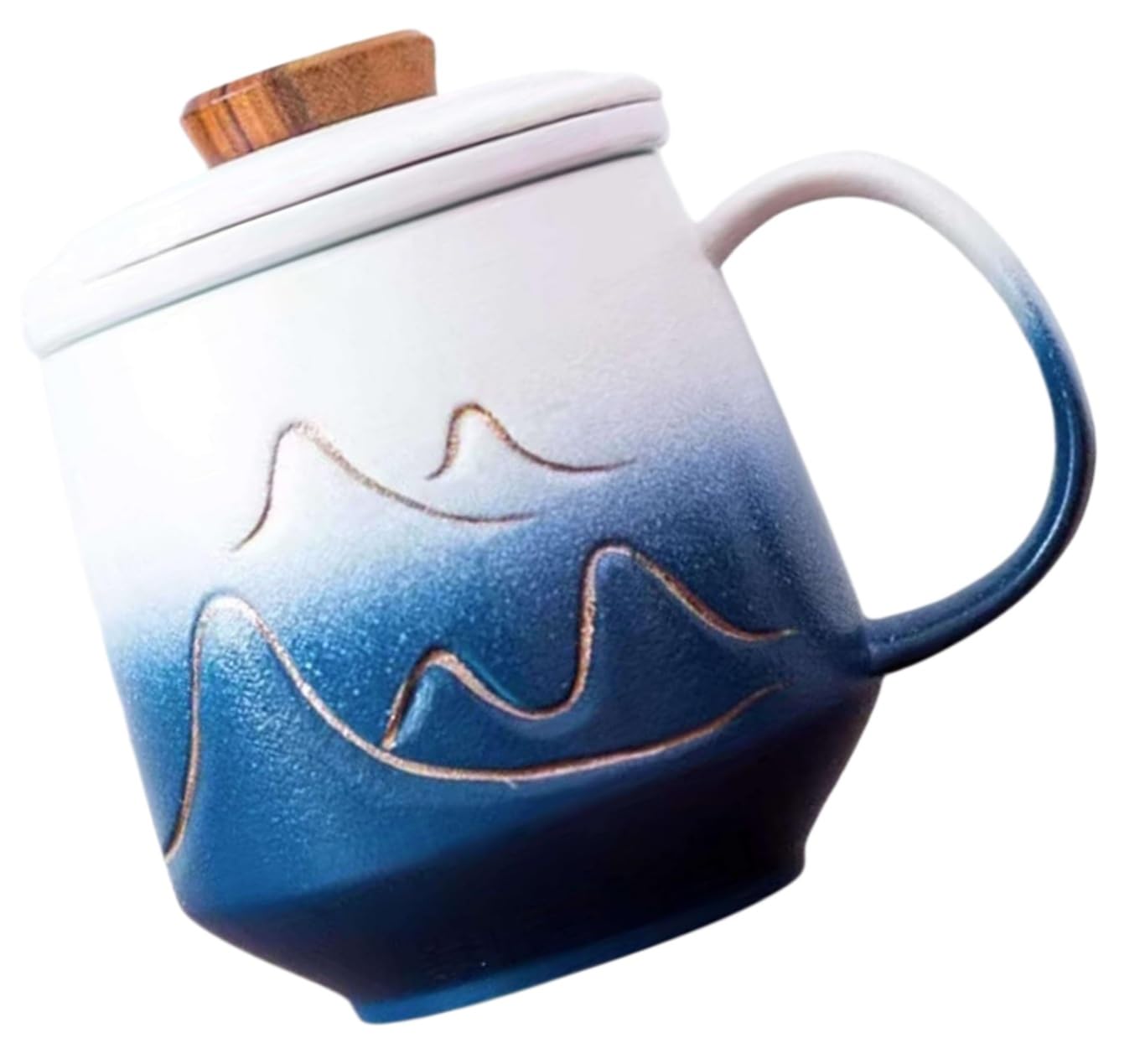 Kubek do herbaty w stylu chińskim z zaparzaczem i pokrywką, 380 ml, ceramiczny kubek do kawy, do kuchni biurowej, 1 sztuka(Gradient Blue)