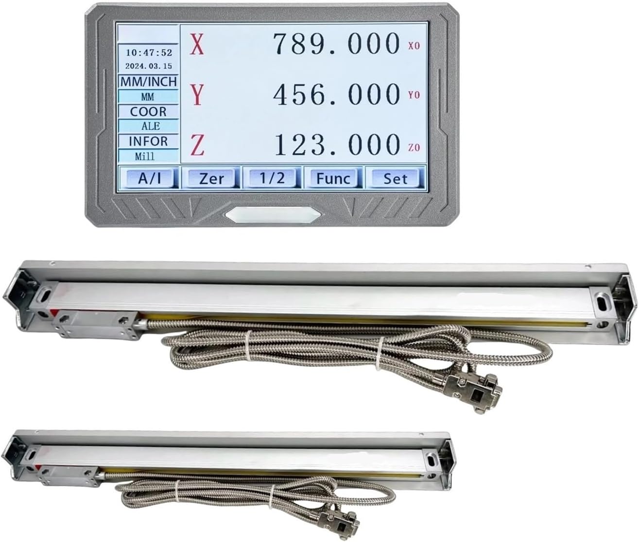 SDS200S3 Axis Full Touch Screen Digital DRO Kit Readout Display with 2PCS 5um Linear Scale Ruler，450mm 900mm 5um DRO kit