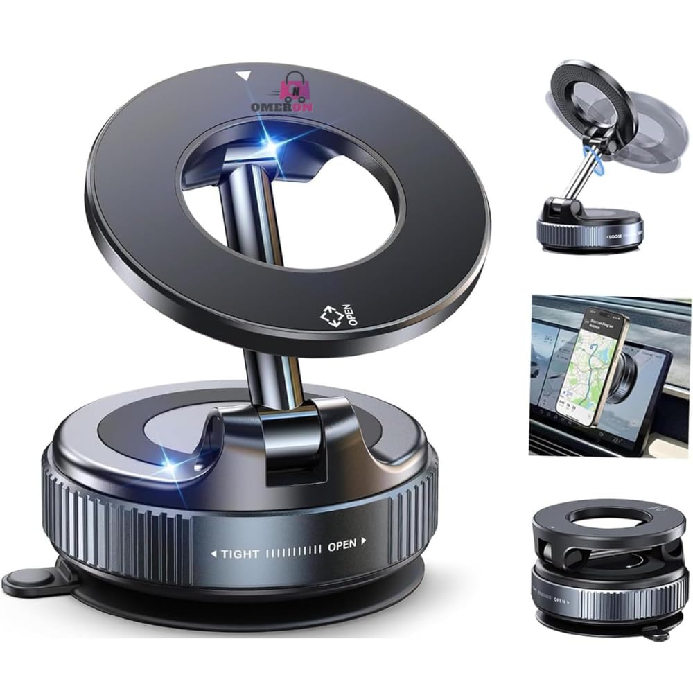 Omeron (1 Year Warranty) 360° Magnetic Vacuum Phone Holder – Strong Suction Hands-Free Mobile Mount for Car, Mirror, Gym & Smooth Surfaces, Universal Smartphone Support [2025]