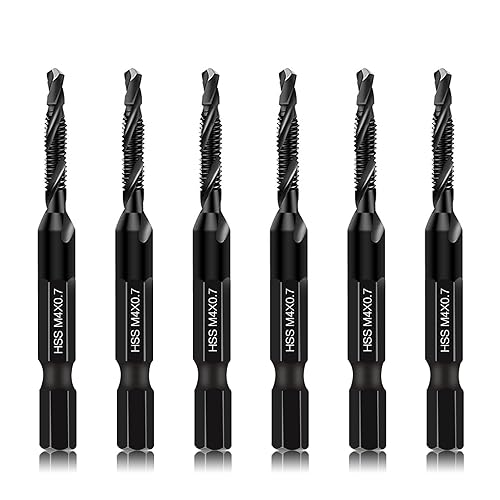 Miniatura 25 de Juego de 6 brocas combinadas, roscado de rosca en tamaño SAE 6-32nc 8-32nc 10-32nc 10-24nc 12-24nc 1/4-20nc con revestimiento negro antioxidante