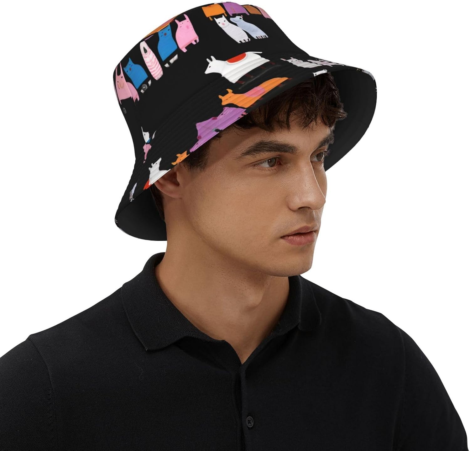 Small Animal Art Painting Prints Summer Outdoor Travel Bucket hat, a Beach Sun hat Suitable for Both Men and Women Black