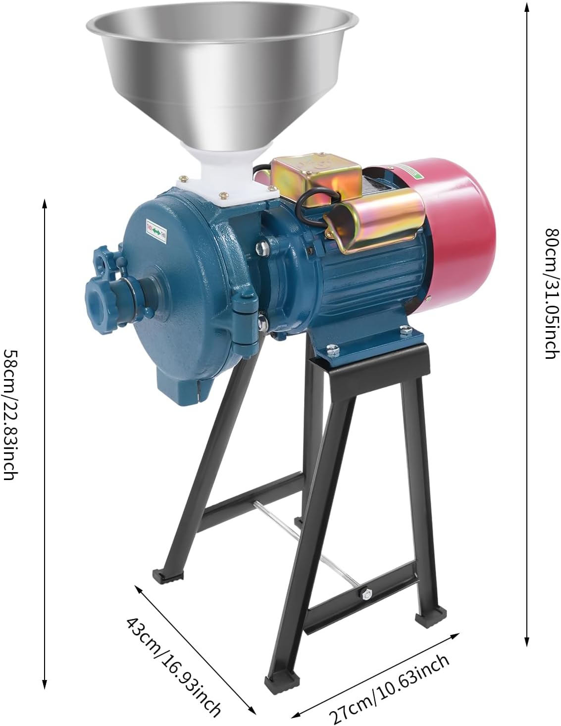 110V Commercial Corn Grinder Electric Dry Grain Mill Grinder, 2200W 1470RPM Heavy Duty Adjustable Coarseness Flour Mill Machine with Funnel for Cereals Corn Grain Wheat Soybean Rice Sorghum