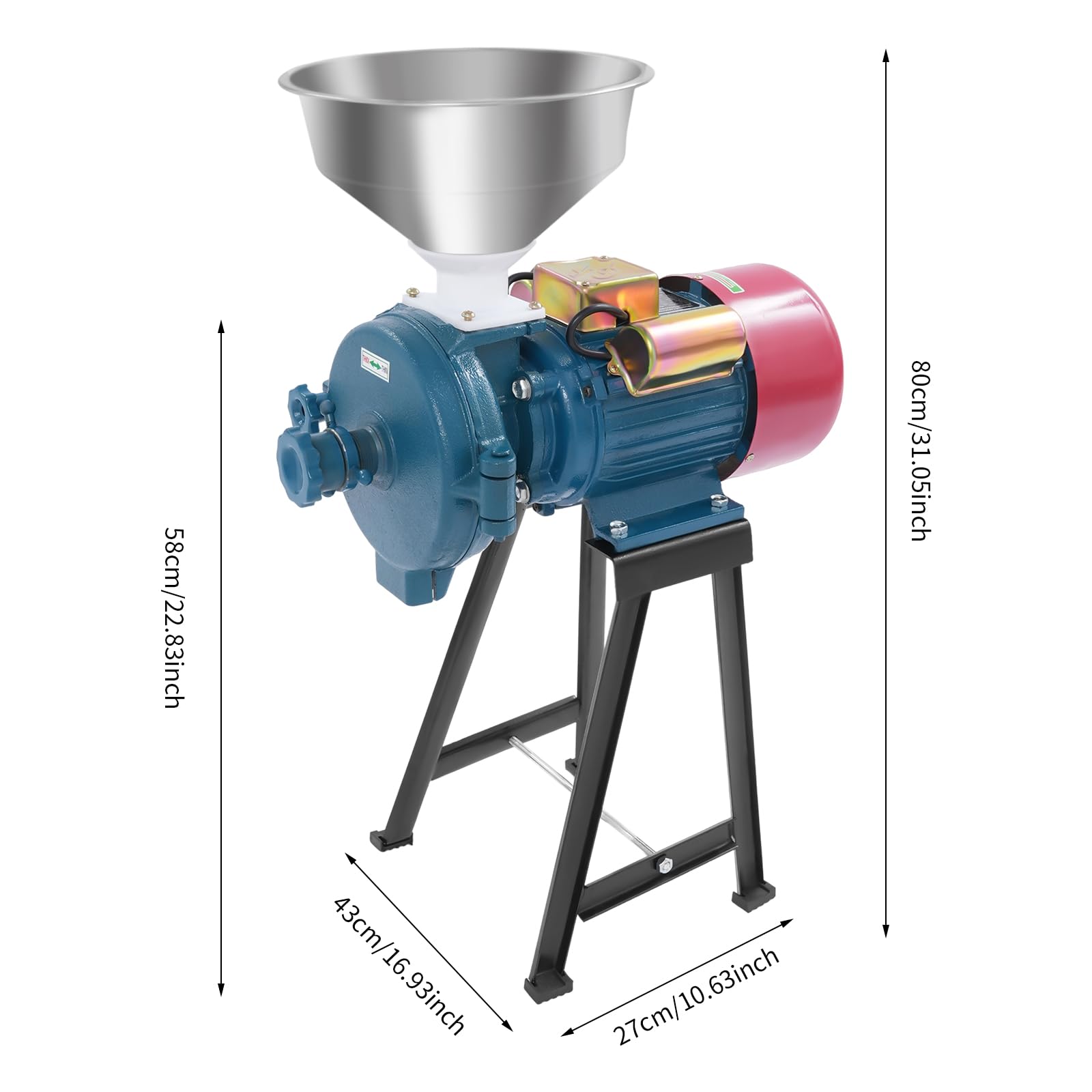 Moulin à Céréales Electrique 2200W pour Grains Maïs Paille Aliments 54kg/h Haute Performance avec Entonnoir en Acier 60 Maille 220V Prise EU