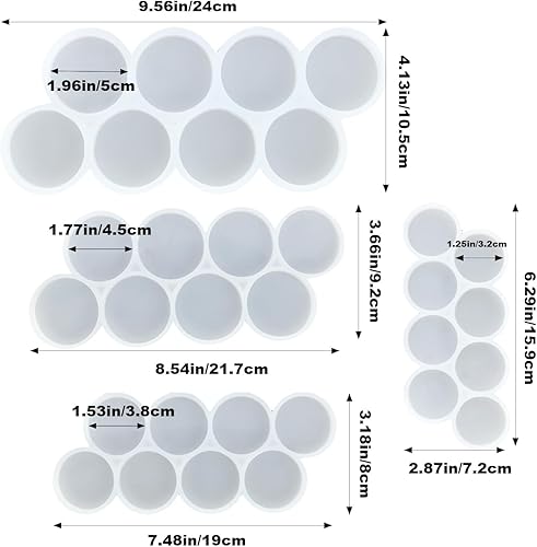 Miniatura 2 de Juego de 4 moldes circulares de resina de 32 cavidades, molde de silicona para llavero redondo plano, molde magnético, molde de aretes, molde de