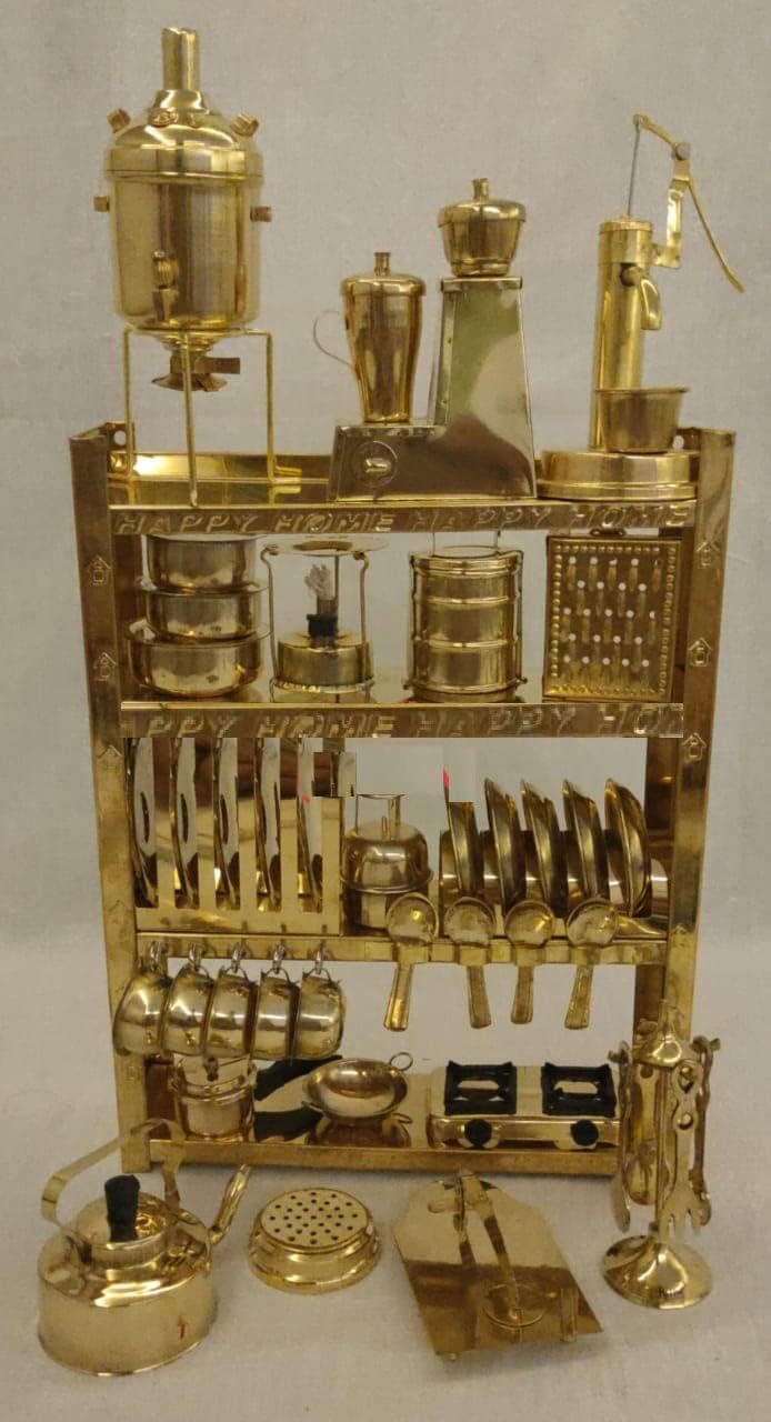 Handcrafted Brass Miniature Kitchen Set/Bhatukali/Toy Set/Home Decor/choppu Jaman/Real Cooking Kit for Play with Brass Stand (Style 6) (B0CS2W22L2) Amazon Price History, Amazon Price Tracker