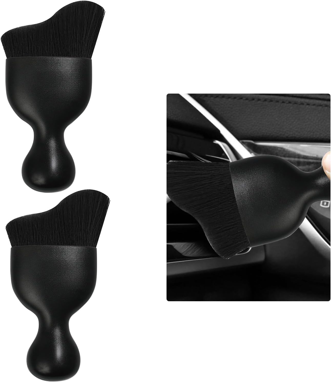 Car Detailing Brush, Curved Soft Bristles Auto Removal Dust Collectors, Universal Vehicle Dashboard, Air Conditioner Vents etc Interior Cleaning Tool Accessories (Black/Black)