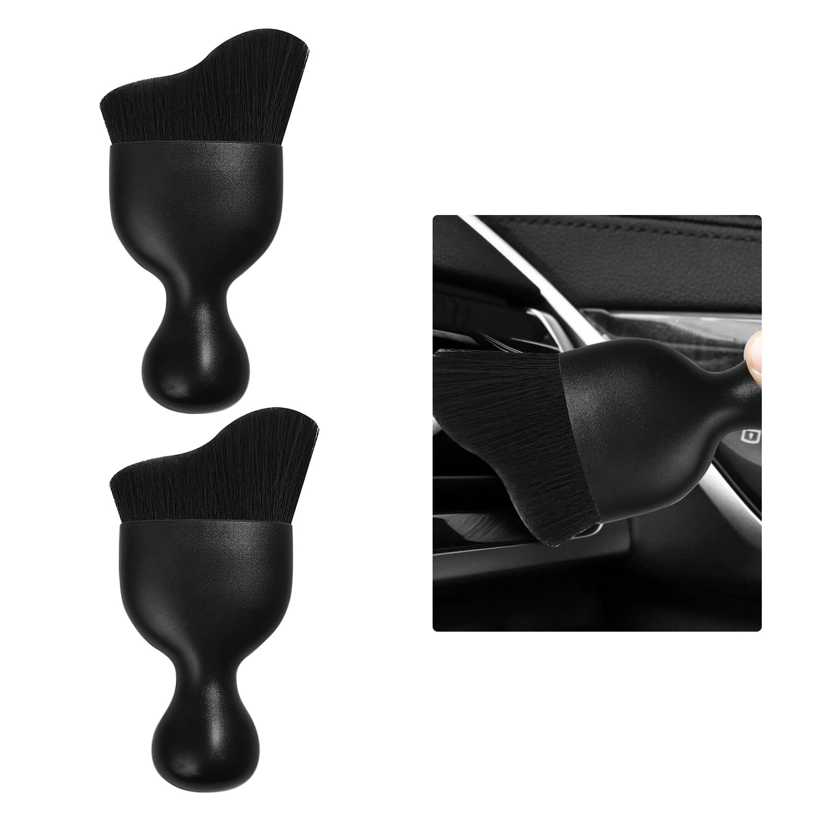 Car Detailing Brush, Curved Soft Bristles Auto Removal Dust Collectors, Universal Vehicle Dashboard, Air Conditioner Vents etc Interior Cleaning Tool Accessories (Black/Black)