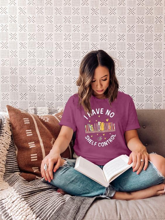 ASTANFY Book Lover Graphic Tees Women I Have No Shelf Control Shirt Book Shirts Teacher Shirts Short Sleeve - Image 3