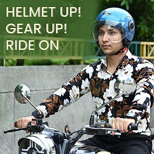 Image of O2 Open Face / Half face Helmet Unisex for Bike Women Men ISI Certified with Clear Visor Smooth Finish Lightweight & Compact (Blue, 580mm Medium)