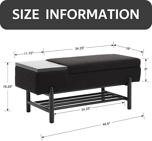 Miniatura 9 de ROCITY Banco de sherpa beige para dormitorio, extremo de la cama, banco otomano de almacenamiento tapizado, banco de almacenamiento moderno con