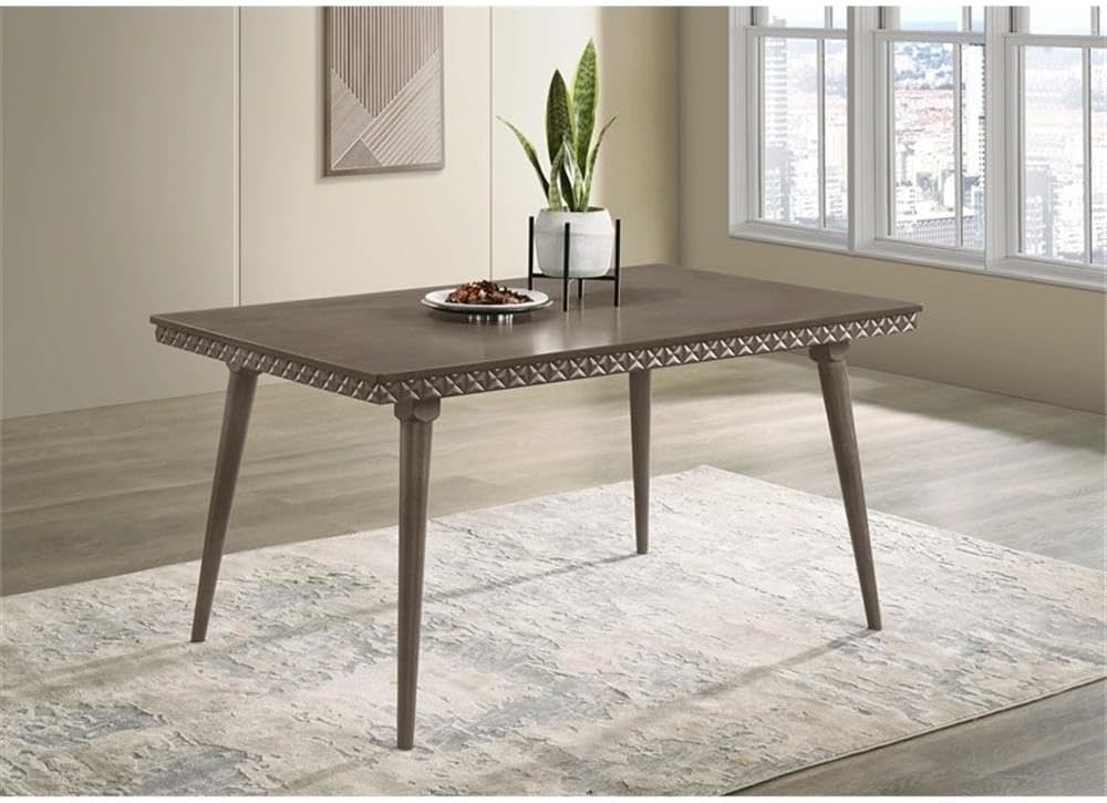 Pemberly Row 59-Inch Rectangular Mid-Century Wood Dining Table, Dark Brown Finish, Solid and Engineered Wood, Textured Apron, Tapered Legs, Modern Dining Room Table for Family Meals and Gatherings