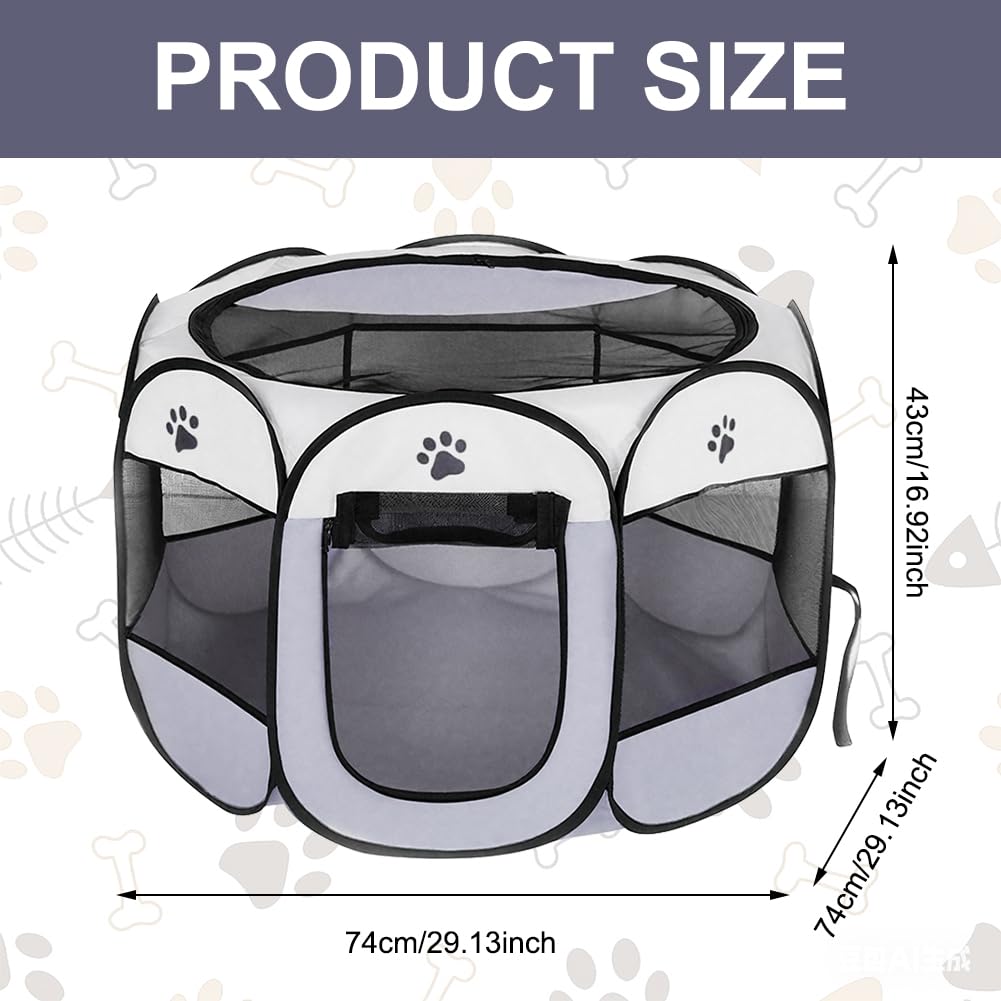 Parc pliable pour animaux, 74 x 74 x 43 cm, en tissu Oxford et filet respirant, pour chiots, pour l'intérieur et l'extérieur, chats, chiens, lapins et petits animaux (griffes grises)