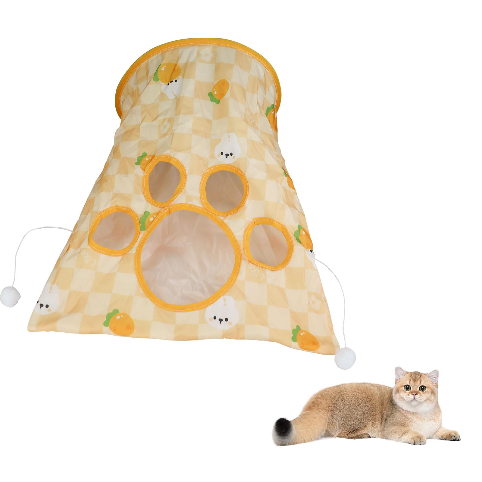 Sac tunnel pour chat d'intérieur pliable 33x43x30cm avec 5 trous et jouets